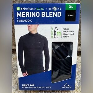 Paradox Men's Merino Blend Drirelease Performance Base Layer Shirt/Top Black XL